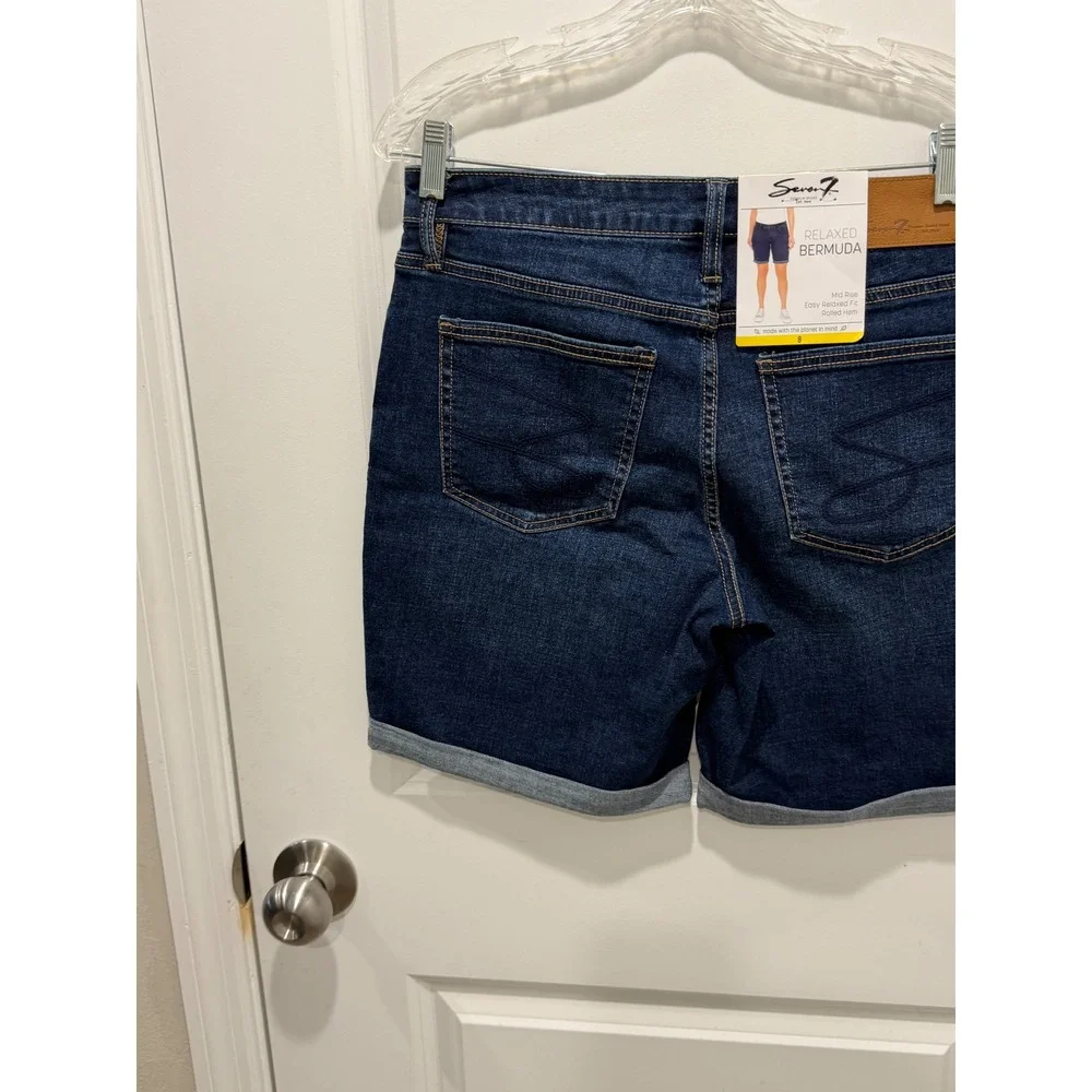 Seven7 Women Relaxed Bermuda Denim Shorts‎ Scottsdale Dark Wash Size 8 NWT